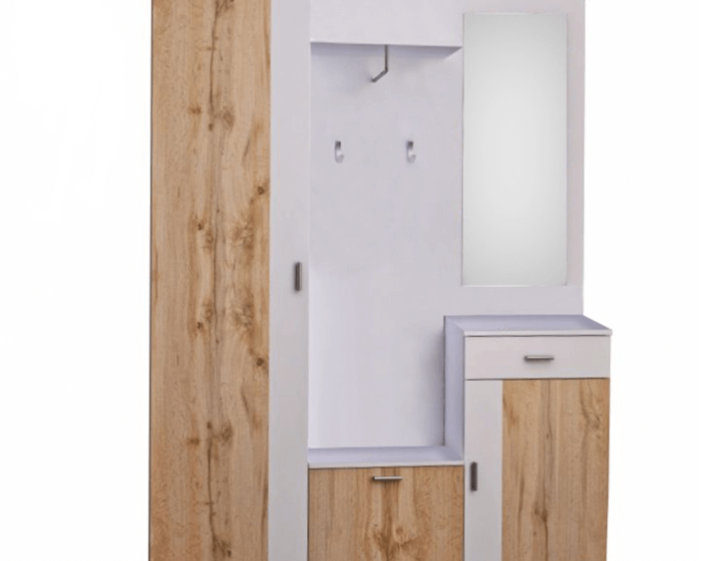 Set mobilier hol AMALIA, alb/stejar wotan, cu oglindă și cuier, 144x188 cm Kondela