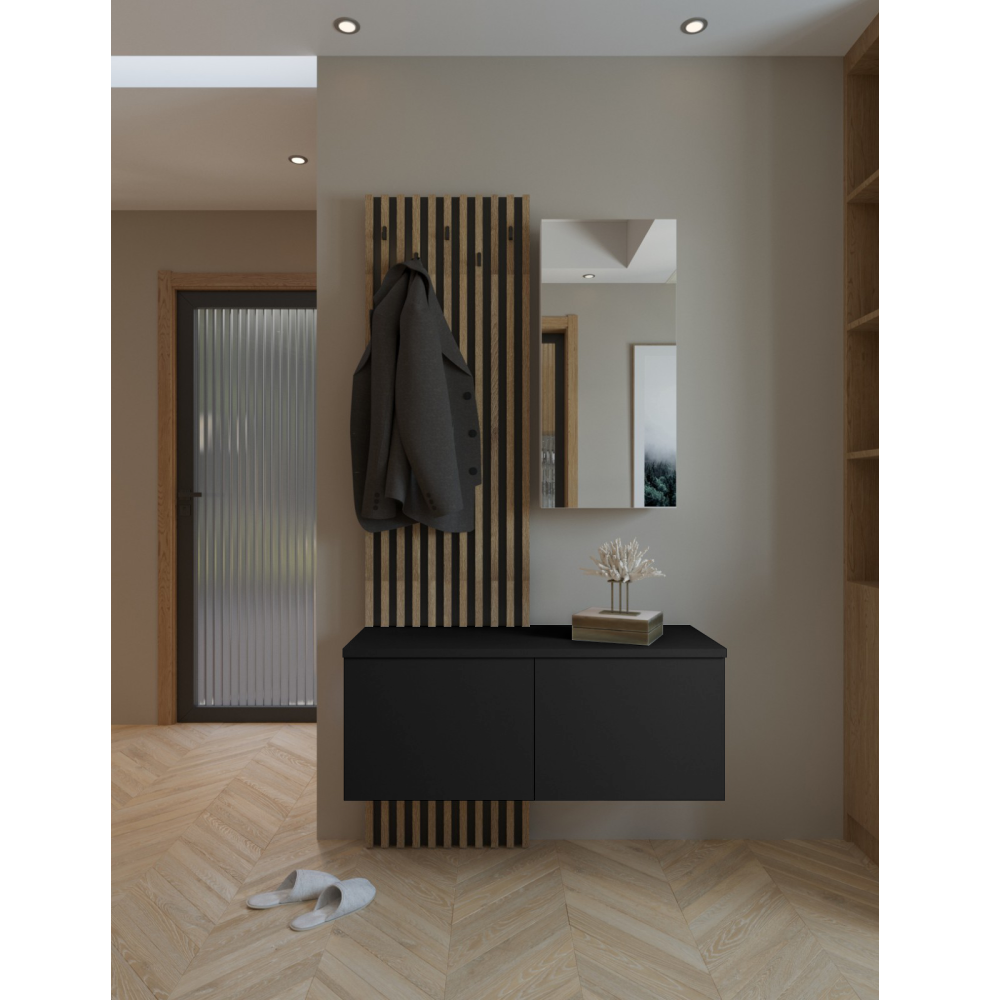 Set mobilier hol REBEKA cu oglindă și pantofar, negru/stejar artisan, 100x195 cm Kondela