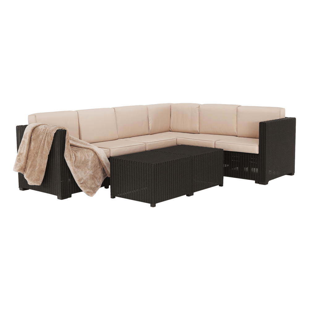Set de grădină din rattan, 3 piese, maro/bej, RODEN Kondela