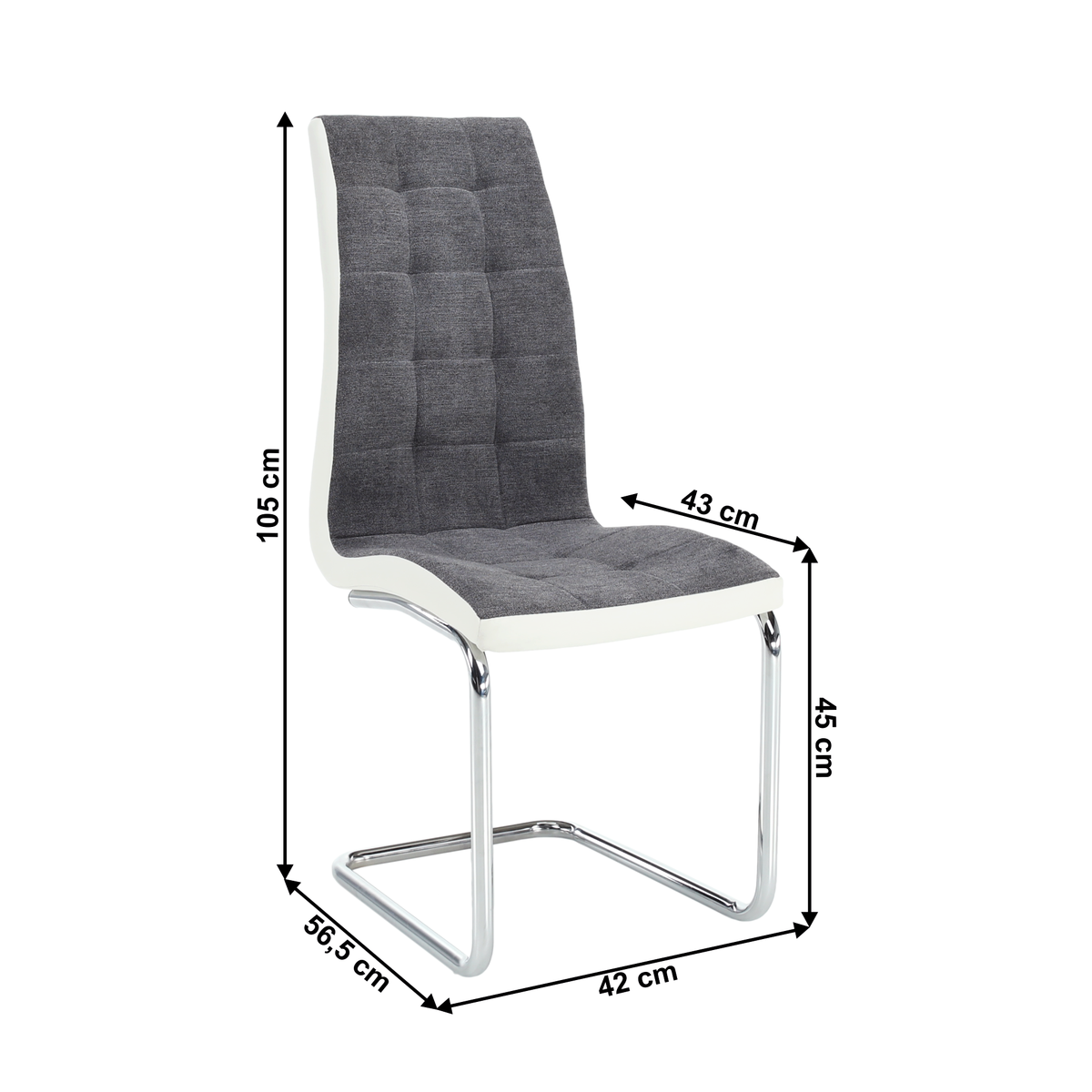 Scaun bucătărie ILHAVO, material textil gri închis/piele ecologică albă/crom, 42x56.5x105 cm Kondela