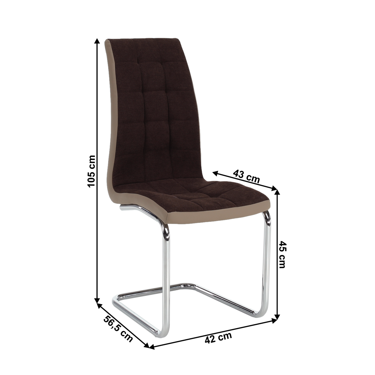 Scaun bucătărie ILHAVO, material textil maro/piele ecologică bej/crom, 42x56.5x105 cm Kondela