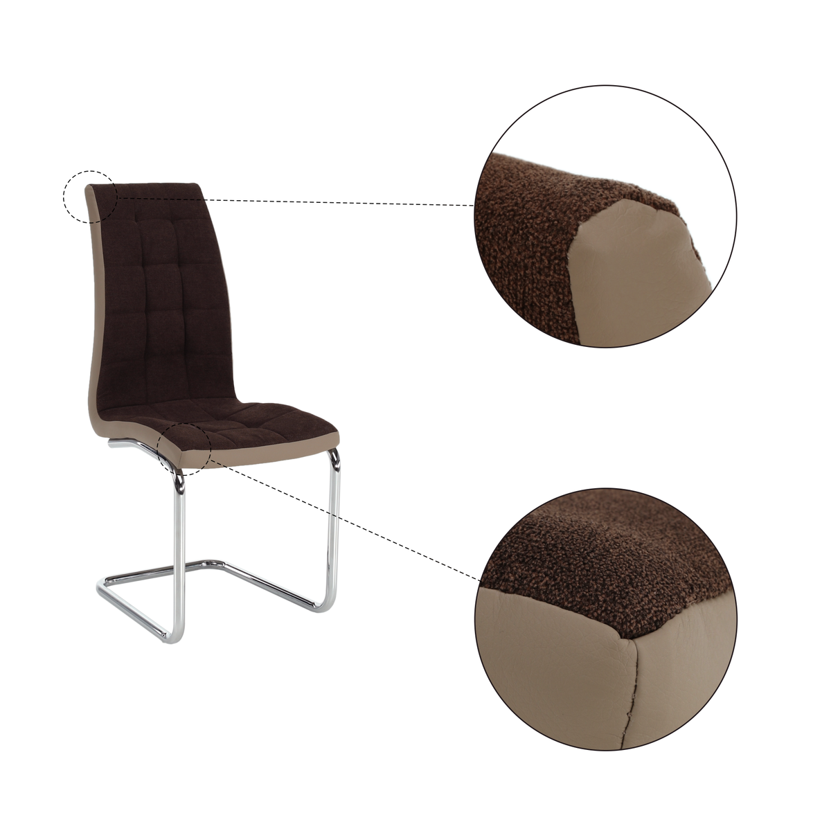 Scaun bucătărie ILHAVO, material textil maro/piele ecologică bej/crom, 42x56.5x105 cm Kondela