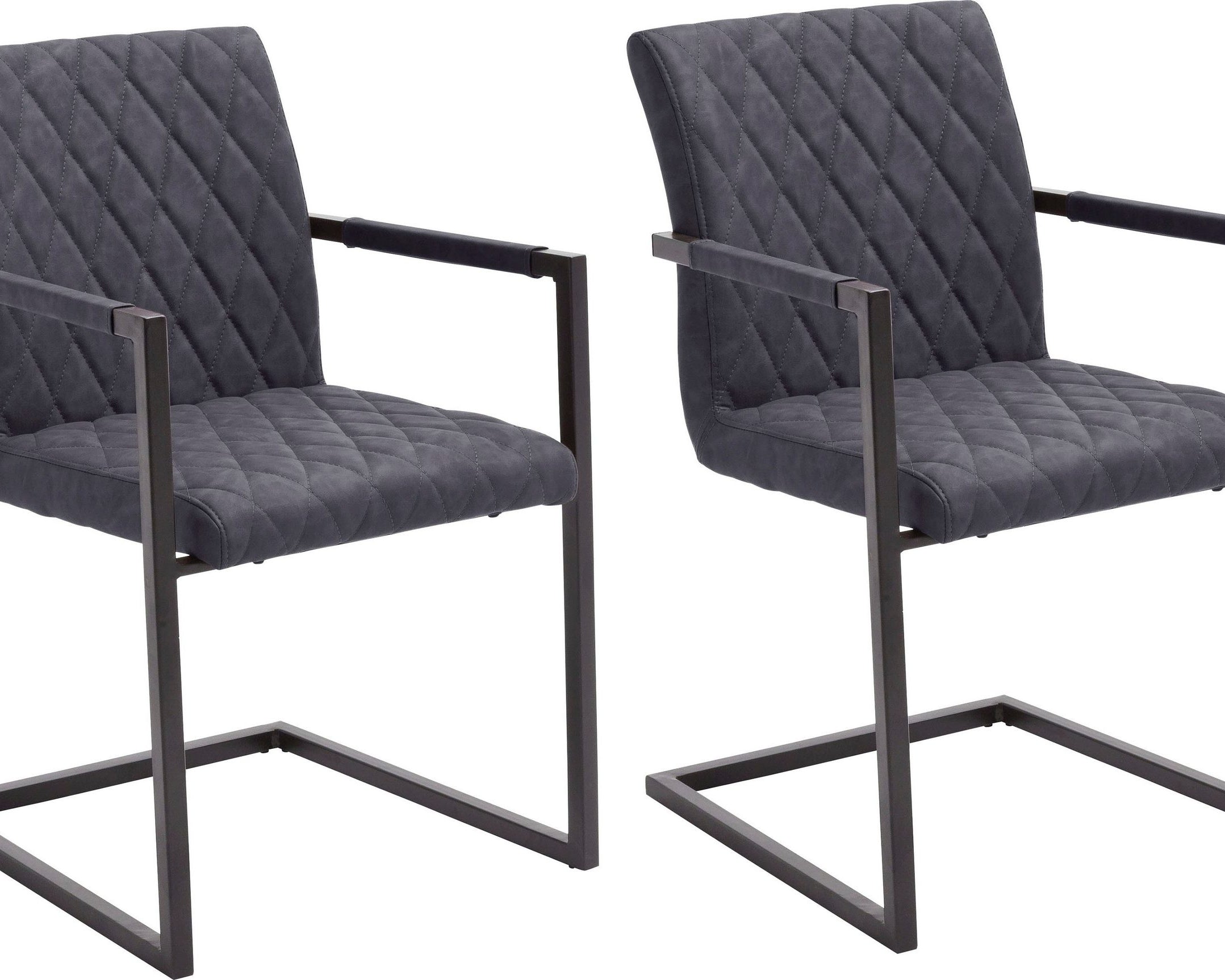 Set 4 scaune cu cotiera Kian, imitatie piele, picioare metalice, antracit Arboteca
