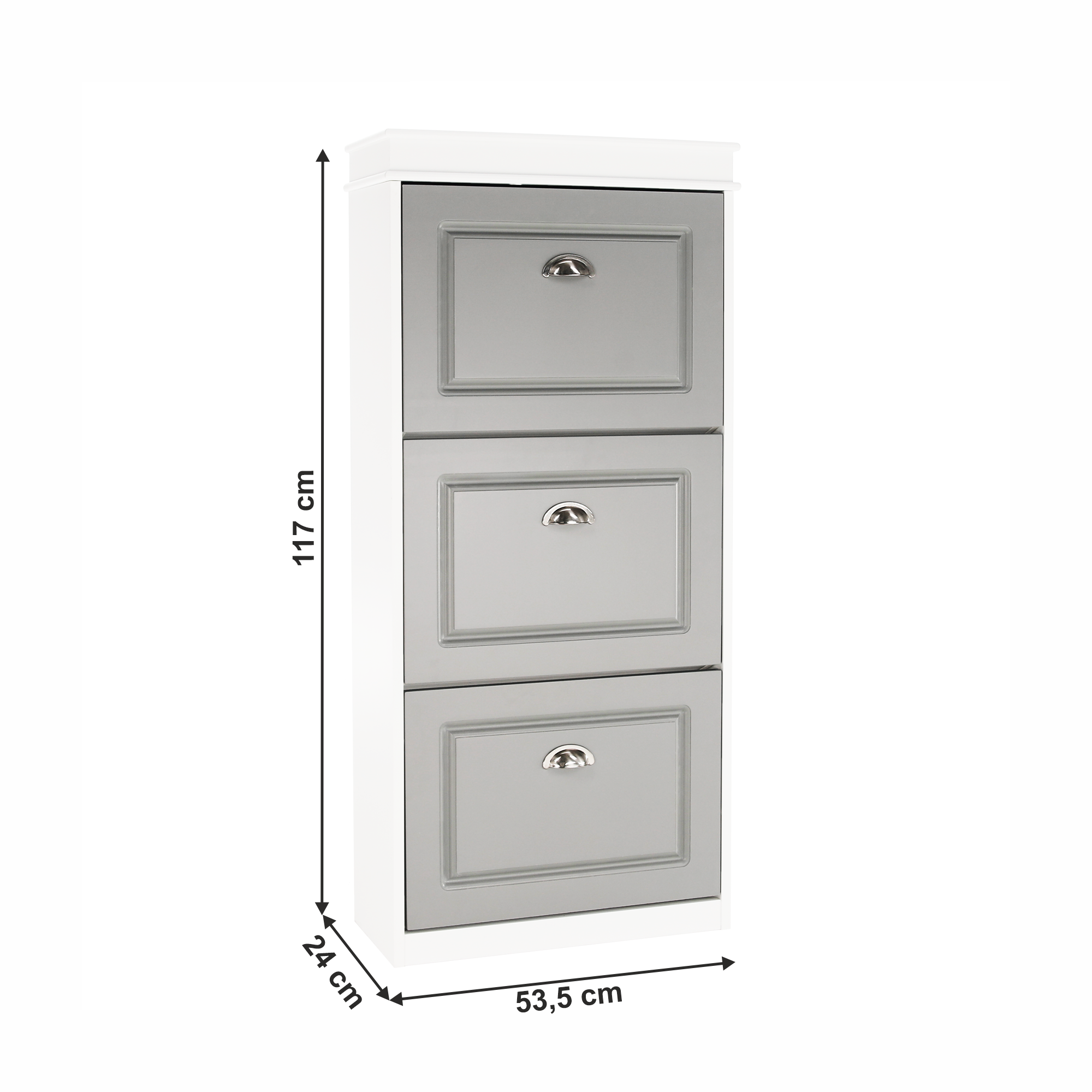 Pantofar SEBER TYP 2, 3 uși, gri/alb, 53,5 cm Kondela