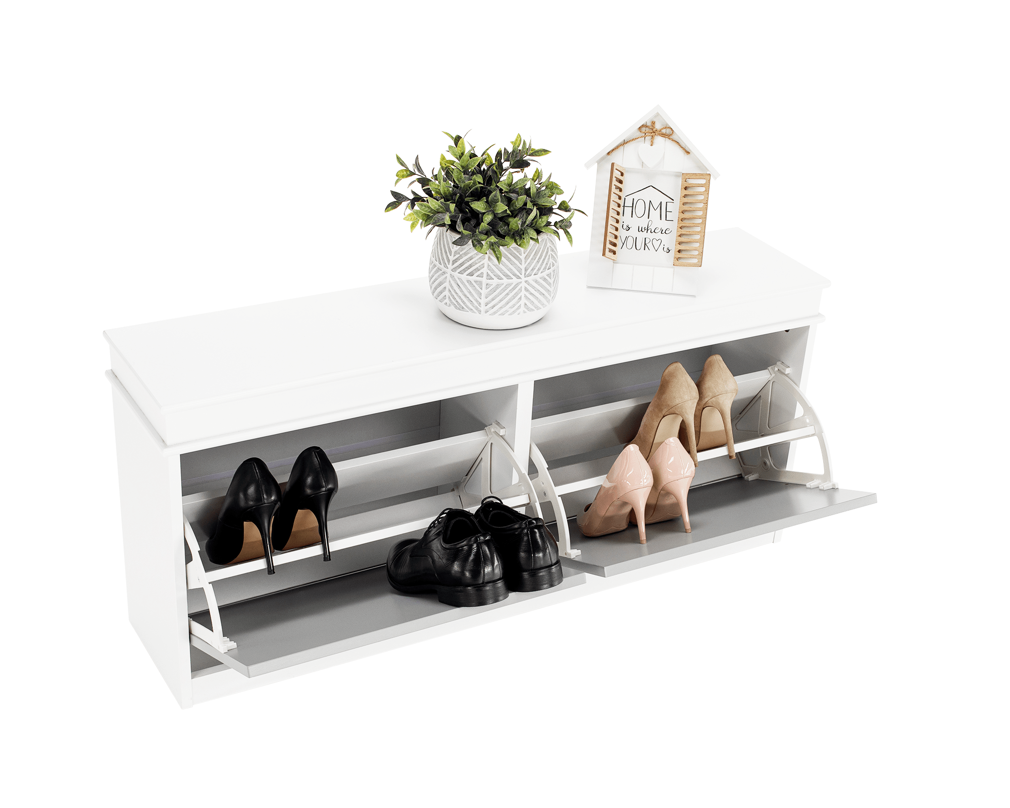 Pantofar SEBER TYP 4, 2 uși, alb/gri, 104 cm Kondela