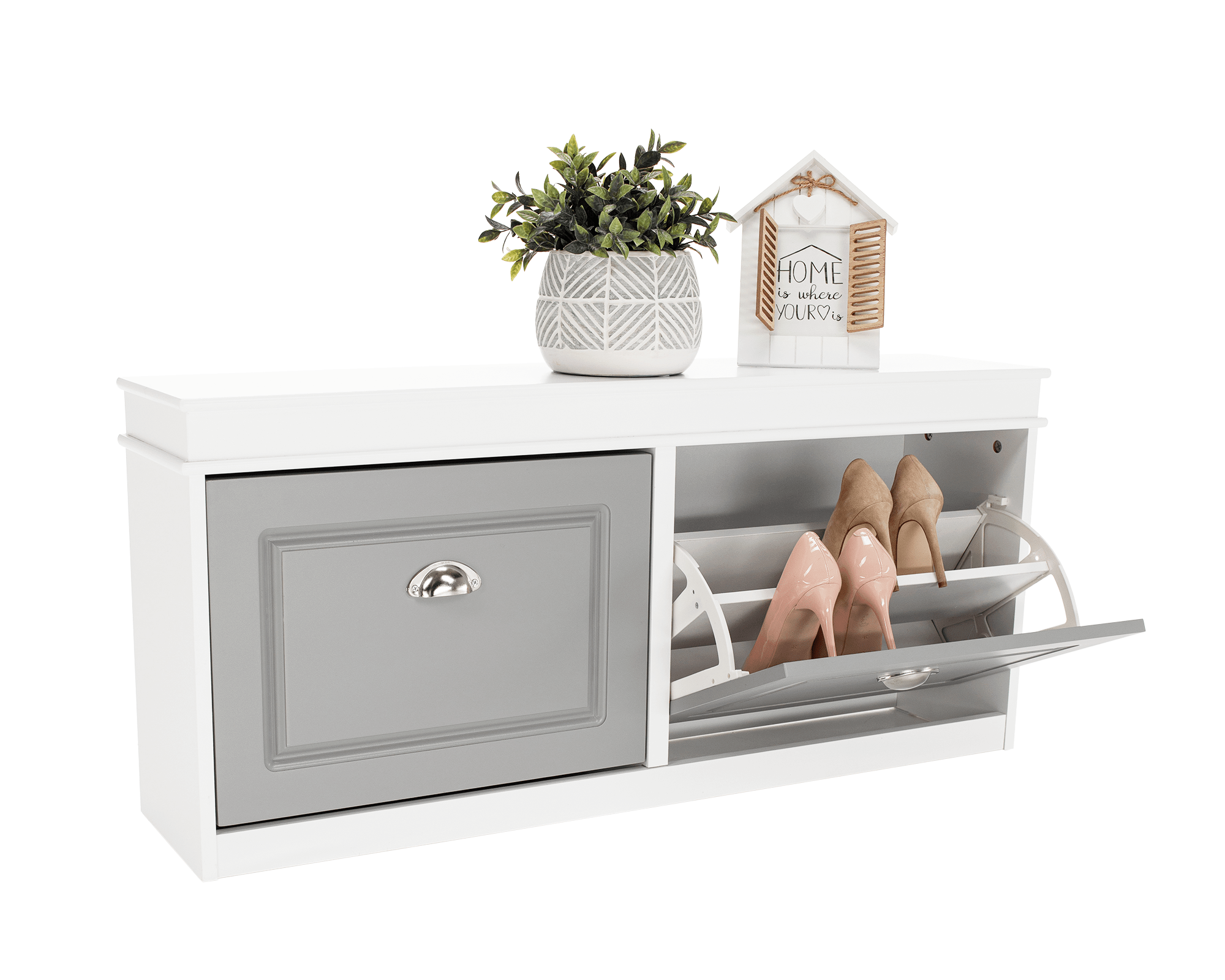 Pantofar SEBER TYP 4, 2 uși, alb/gri, 104 cm Kondela