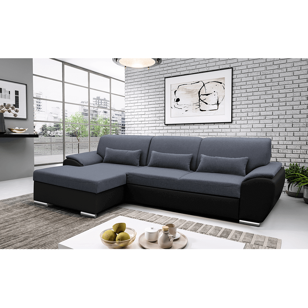 Colțar extensibil EVORA, negru/gri închis, pe stânga, 280x174x83 cm Kondela
