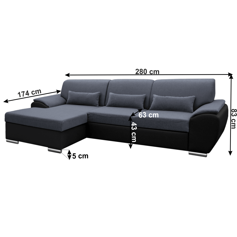 Colțar extensibil EVORA, negru/gri închis, pe stânga, 280x174x83 cm Kondela
