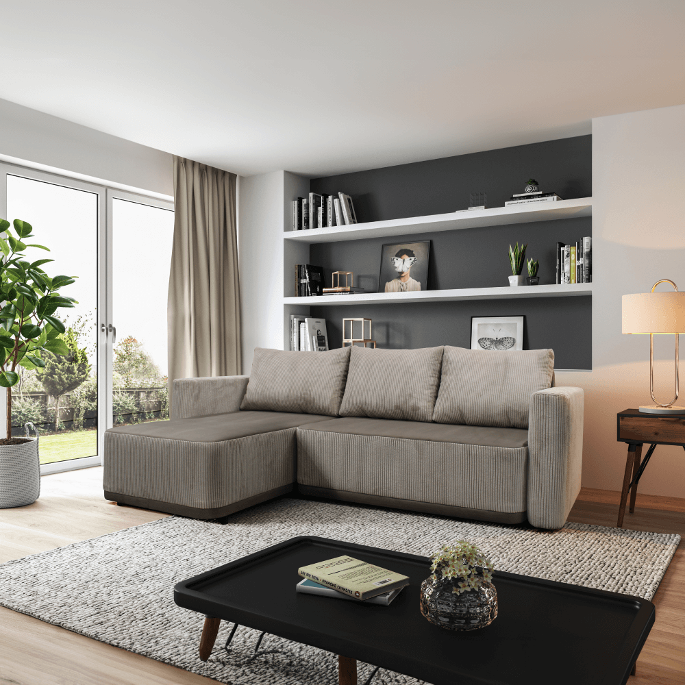 Set universal canapea UDINE, gri-bej Taupe, 234x165x75 cm Kondela