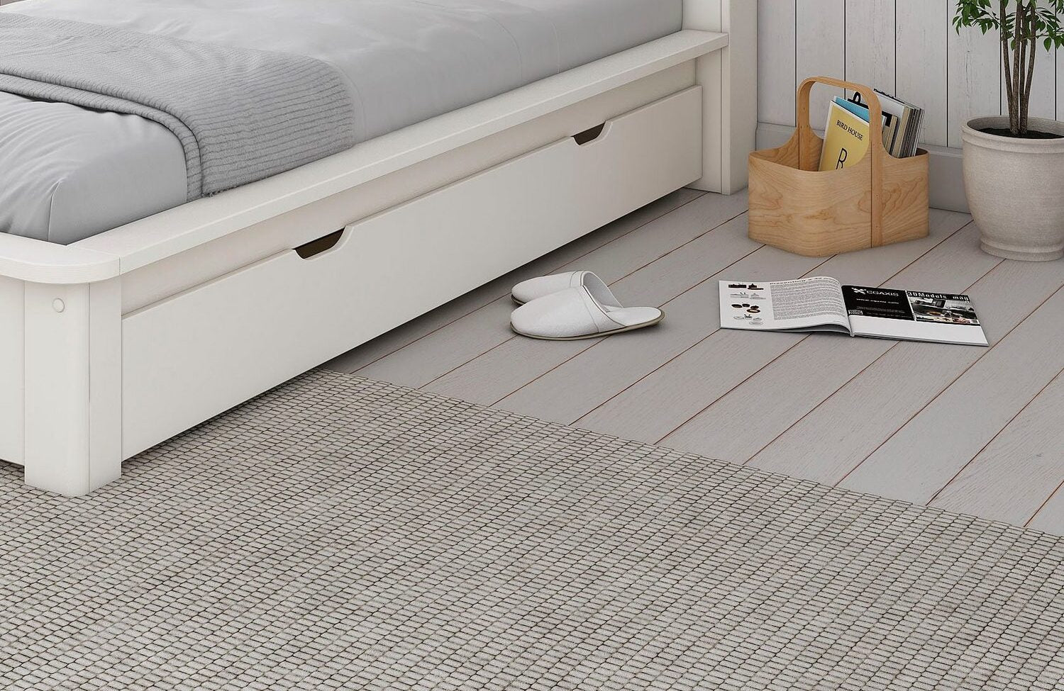 Sertar pat Kero, lemn masiv, Alb, 192 cm lungime Arboteca