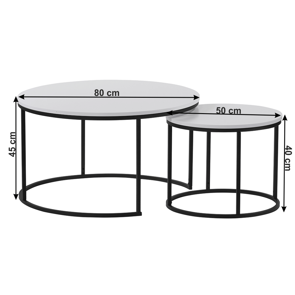 Set de două mese de cafea SONDRIO, alb/negru Kondela