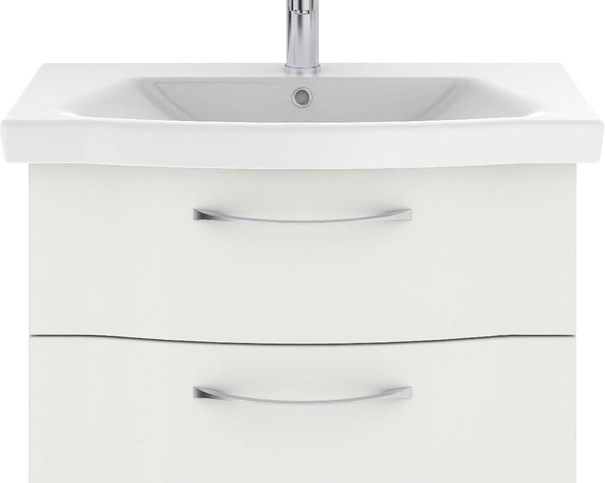 Set dulap de baie din PAL si lavoar de ceramica Safir, alb lucios, 82 cm latime Arboteca