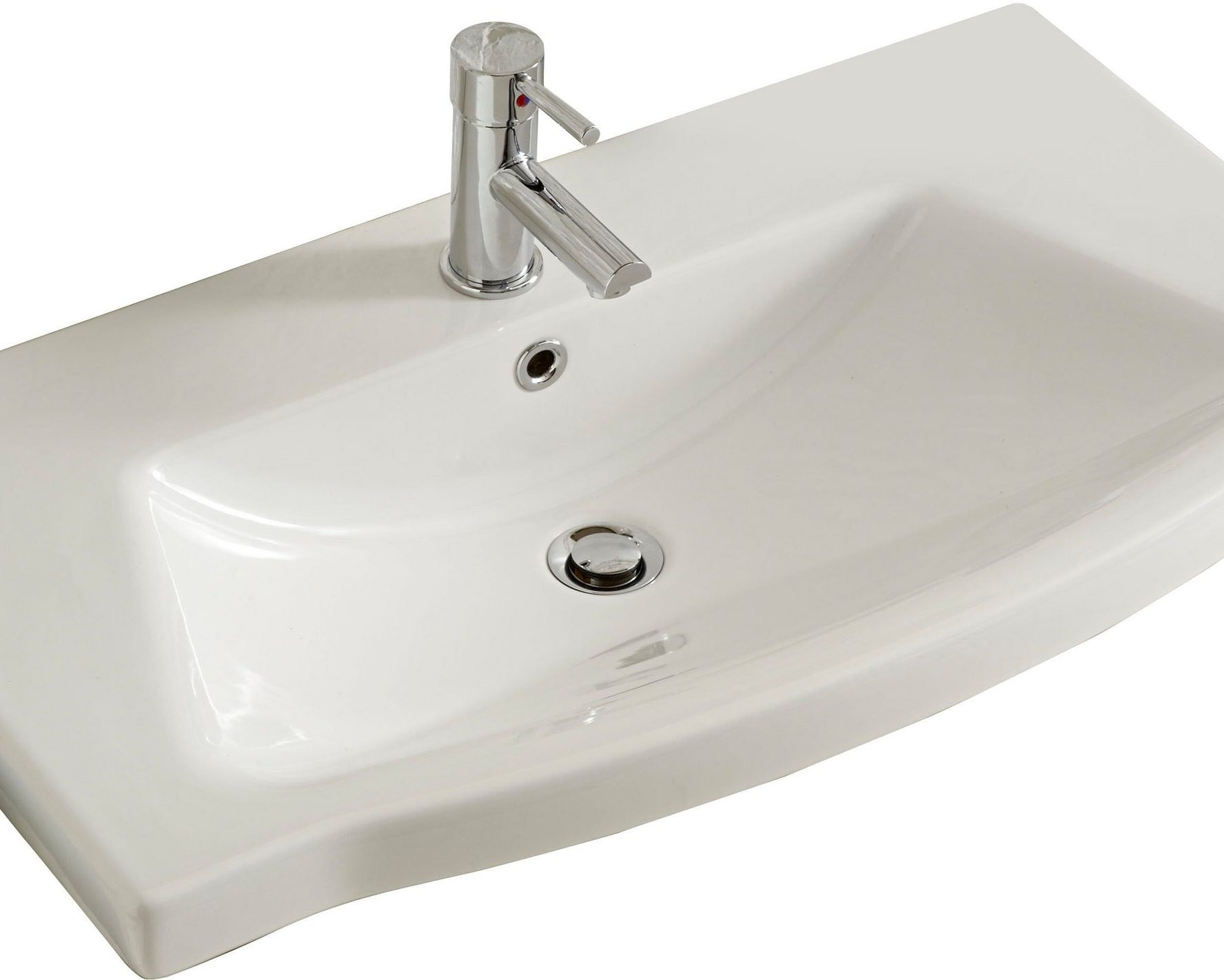 Set dulap de baie din PAL si lavoar de ceramica Safir, alb lucios, 82 cm latime Arboteca