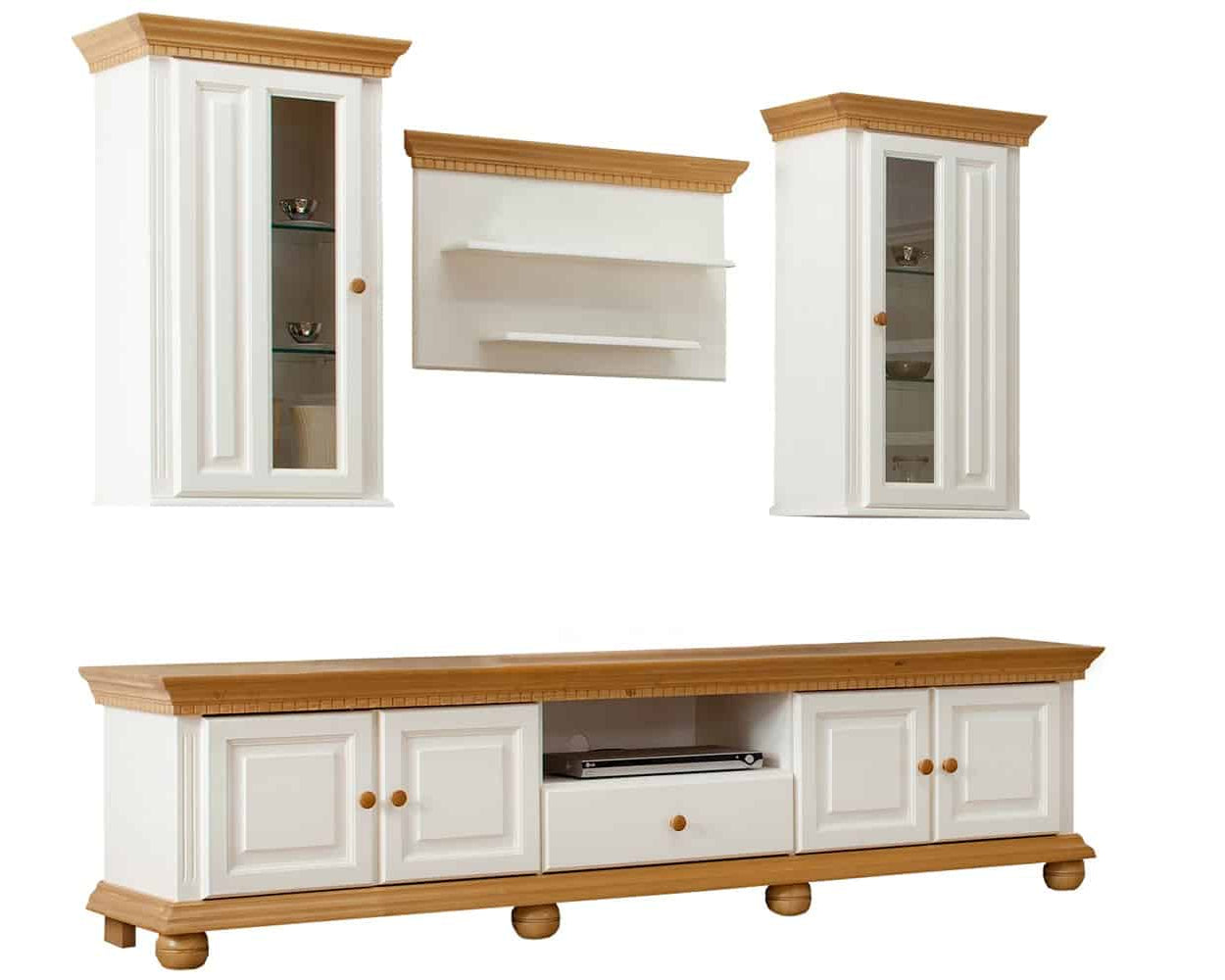 Set living Bavaria din lemn masiv, 220 cm, 4 piese Alb-Nuc Arboteca