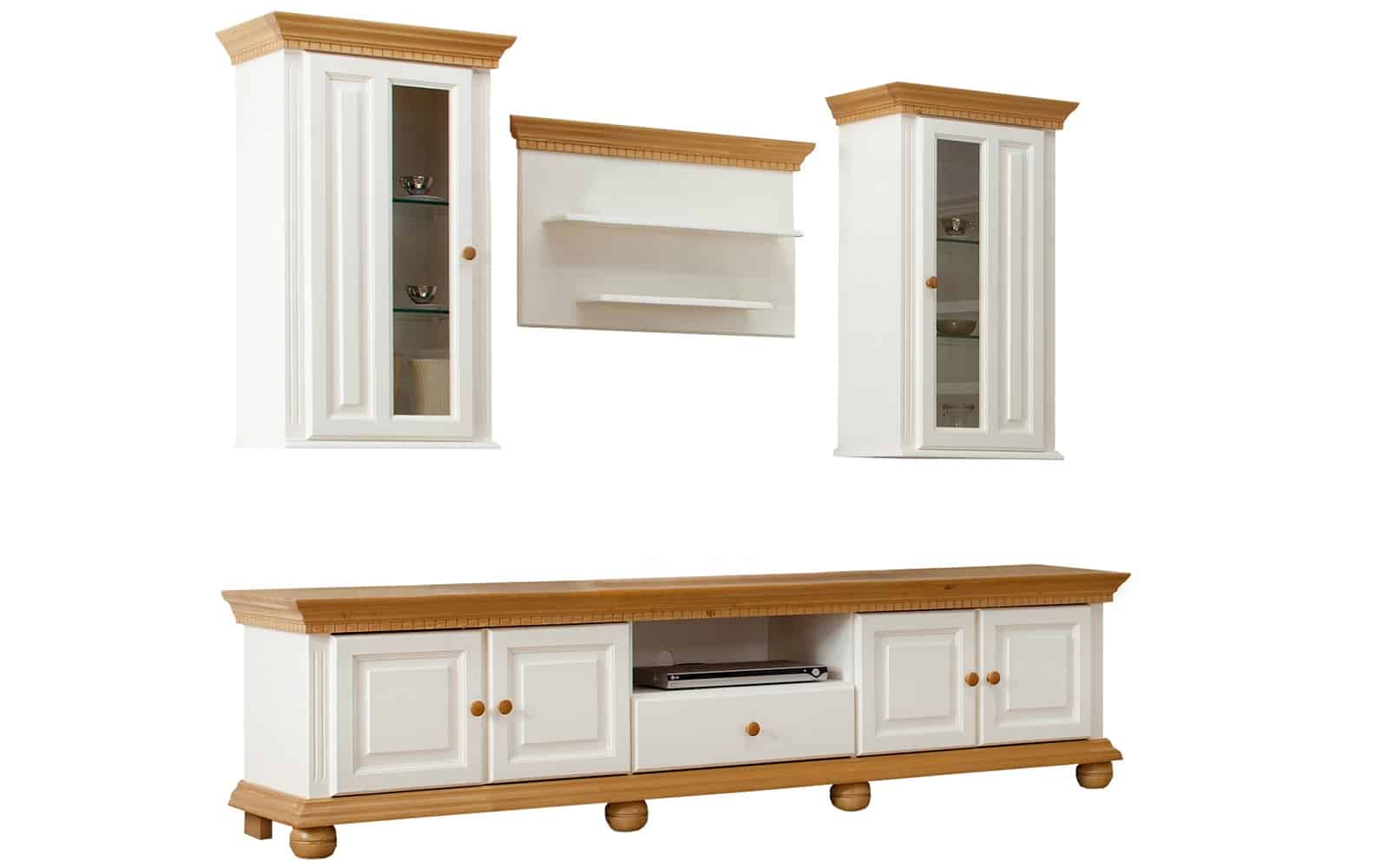 Set living Bavaria din lemn masiv, 220 cm, 4 piese Alb-Nuc Arboteca