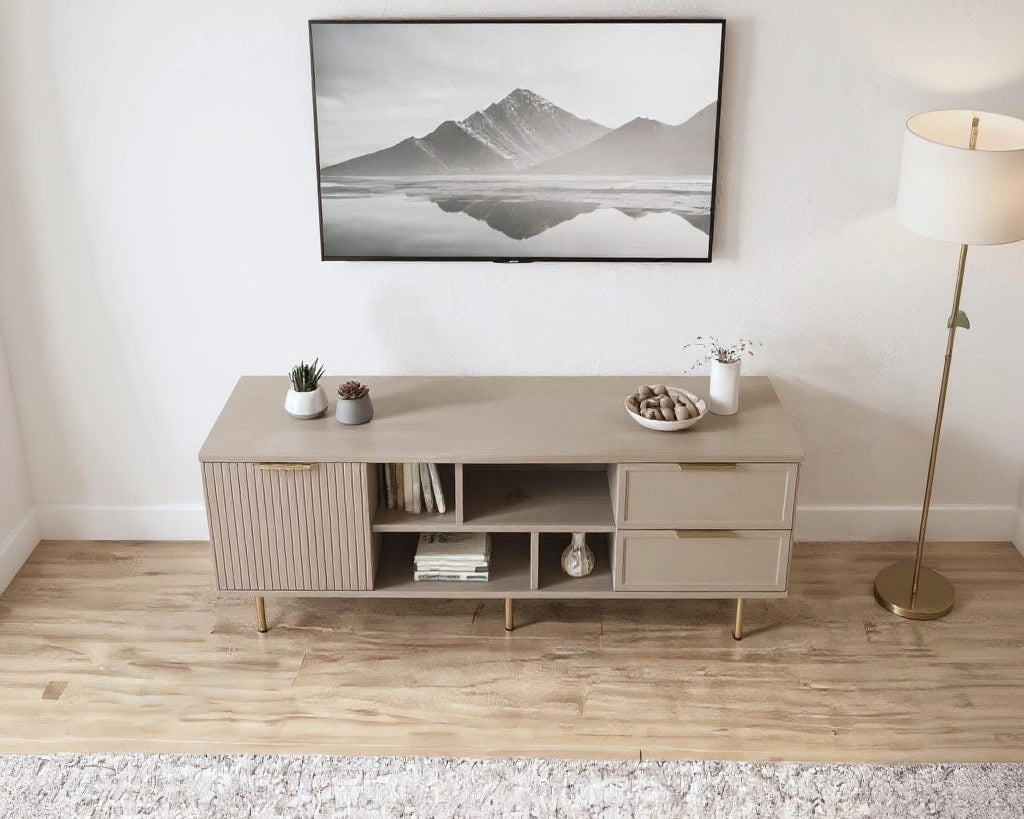 Set living PORTOFINO cașmir bazalt: comodă TV, dulap și comodă, MDF riflat vopsit Arboteca