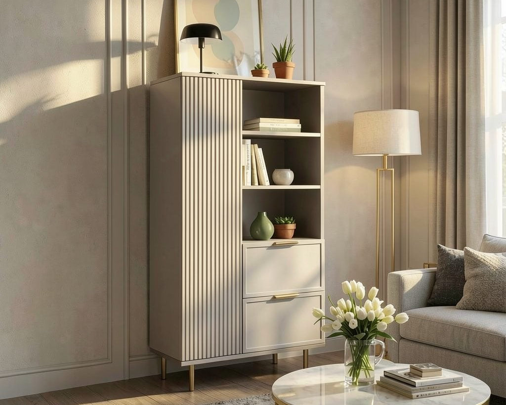 Set living PORTOFINO cașmir bazalt: comodă TV, dulap și comodă, MDF riflat vopsit Arboteca