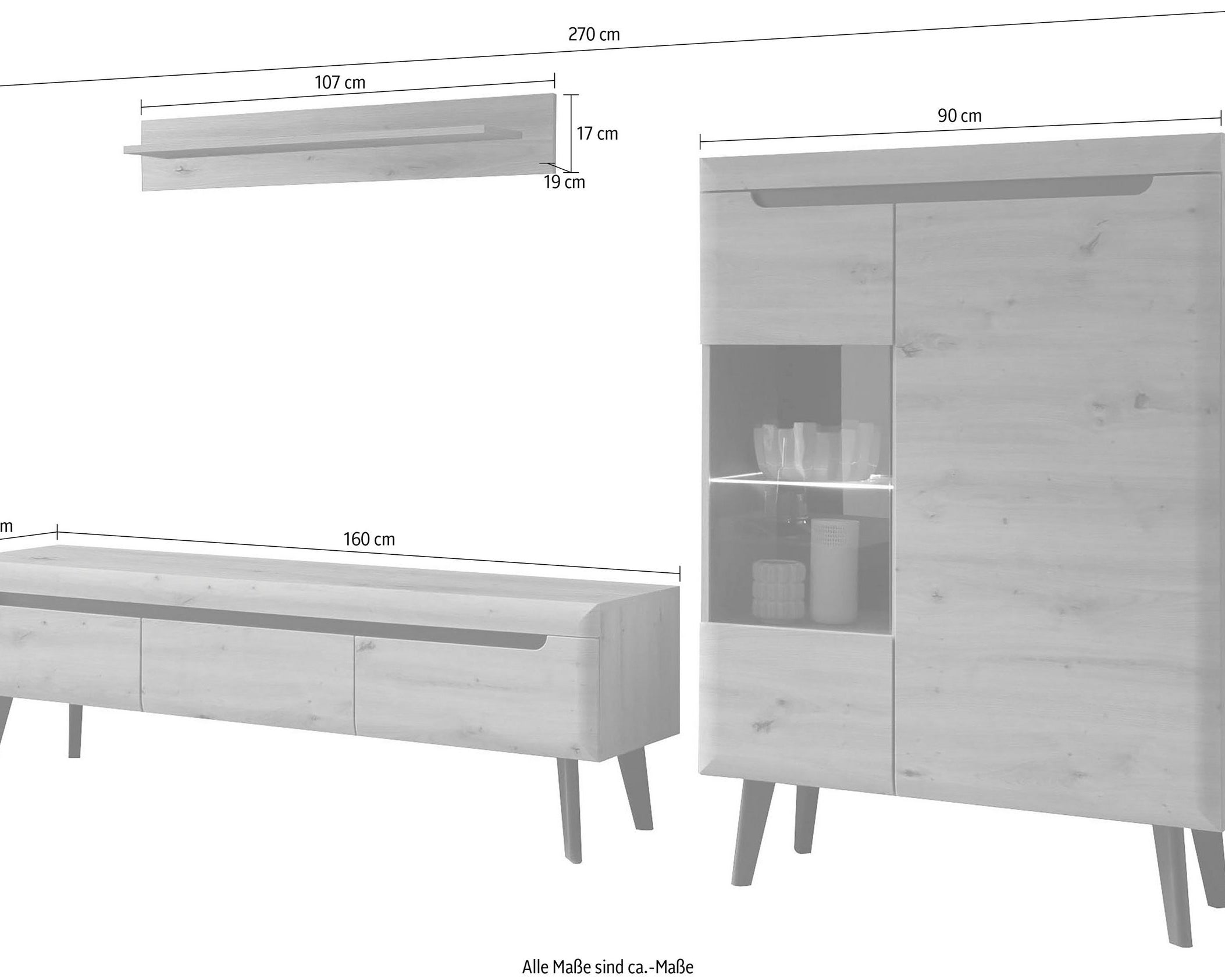 Set mobilier living Torge, 3 piese, stil scandinav, MDF / PAL melaminat, Stejar Artisan/Negru Arboteca