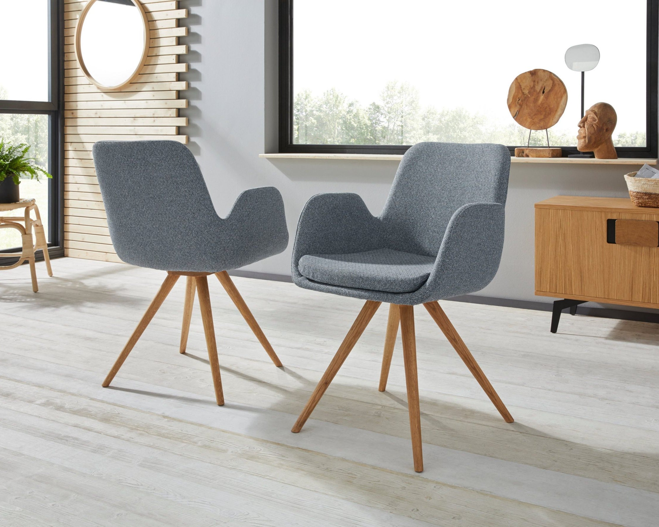 Set 4 scaune tapitate Malmo, cadru stejar natural, albastru Arboteca