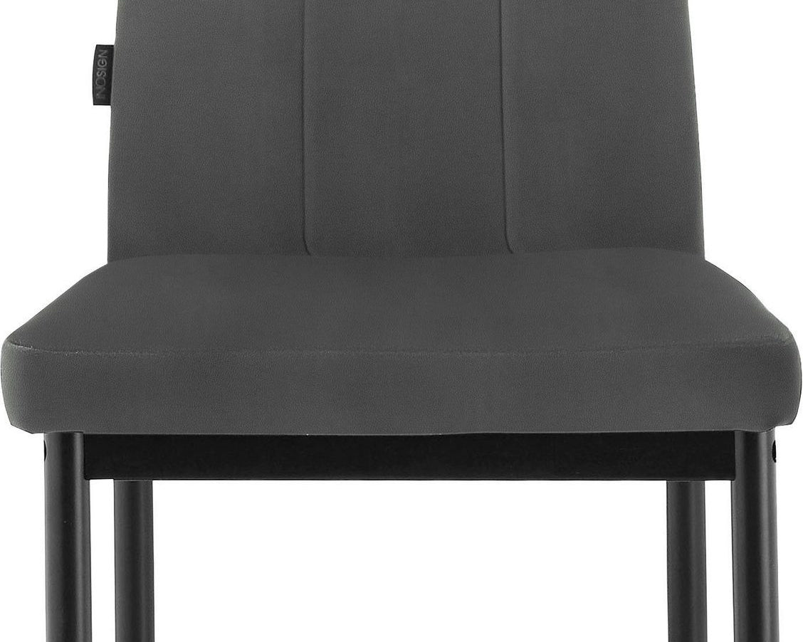 Set 3 scaune tapitate Remus, imitatie piele, cadru metalic, gri Arboteca