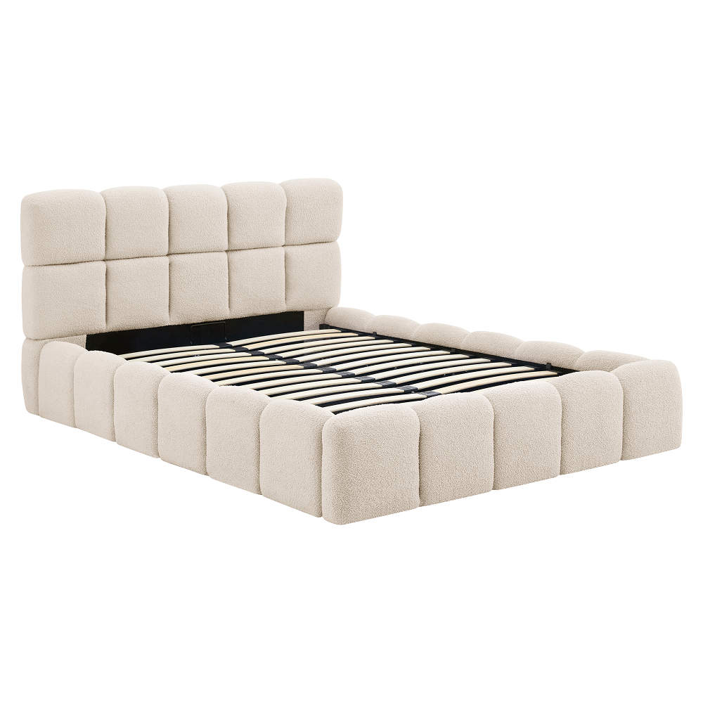 Pat cu somieră metalică şi spaţiu de depozitare, 140x200, bej SORELA Kondela