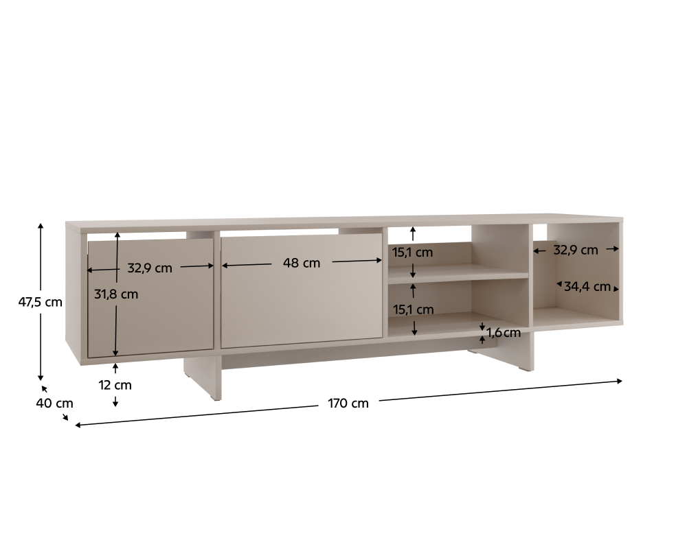 Comodă TV STANDO STD01, cașmir, 2 uși, 170 cm Kondela