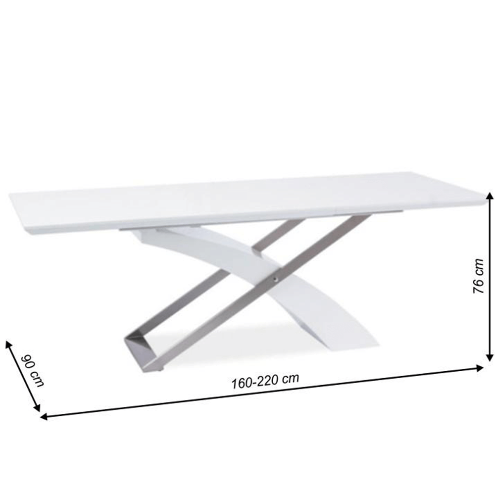 Masă extensibilă de bucătărie, alb extra strălucitor/metal, 160-220x90 cm, KROS Kondela