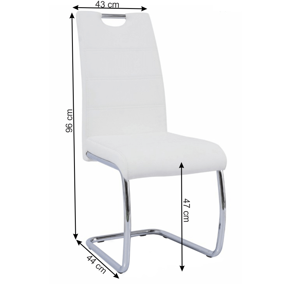 Scaun dining KOMIZA, alb/cusătură culoare deschisă, piele ecologică/crom, 43x44x96 cm Kondela