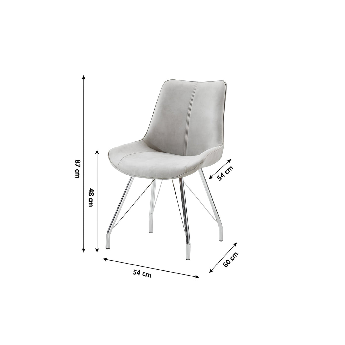 Scaun, material cu efect de piele întoarsă gri/crom, 54x60x87 cm Kondela