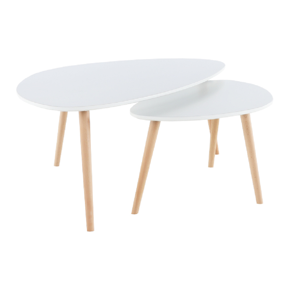Set 2 măsuţe de cafea, alb/fag, FOLKO NEW Kondela