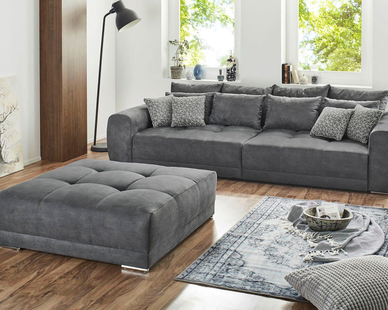Taburet Moldau XXL 120 × 120 cm, gri, cu arc integrat Arboteca