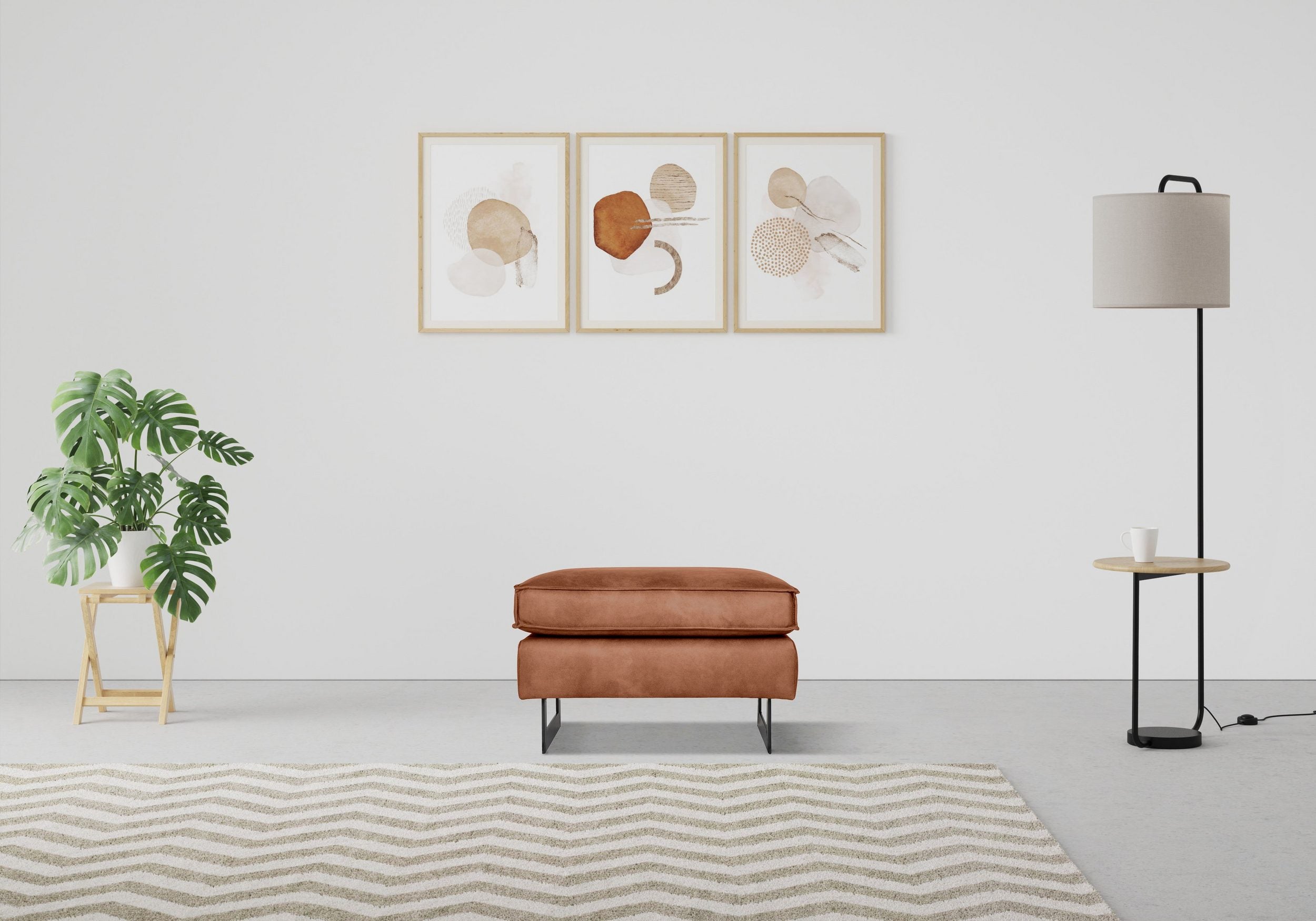 Taburet Pinto, Caramiziu, microfibra de lux cu aspect de piele, 76 cm latime Arboteca