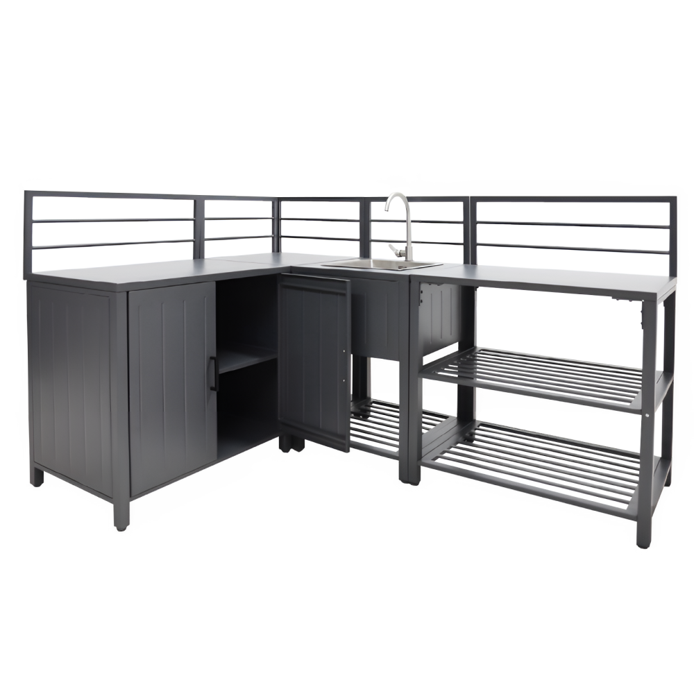 Mobilier de bucătărie de grădină cu 4 piese şi chiuvetă, oţel, gri, TANITA Kondela