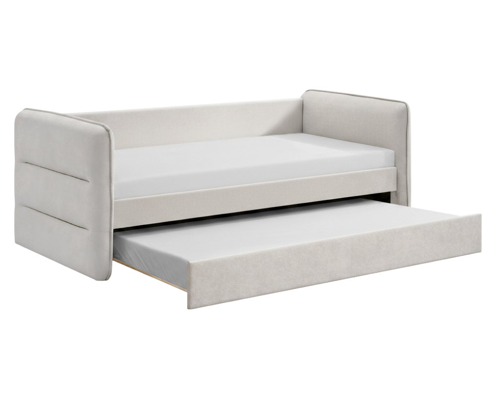 Pat extensibil TRINIA, gri-bej, 90x200 cm, cu pat suplimentar Kondela