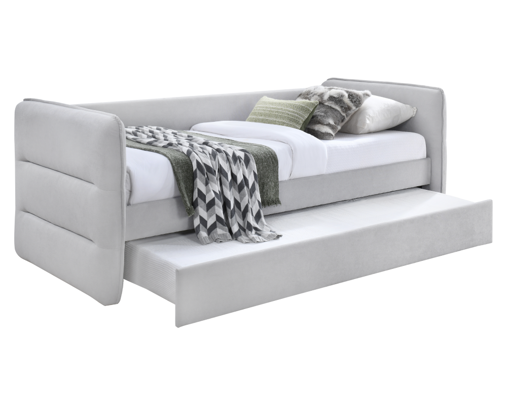 Pat extensibil TRINIA, gri, 90x200 cm, cu pat suplimentar Kondela
