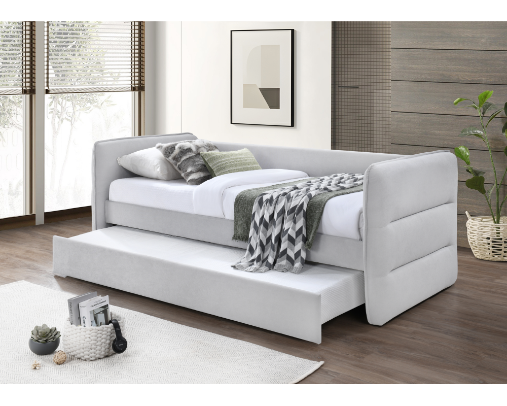 Pat extensibil TRINIA, gri, 90x200 cm, cu pat suplimentar Kondela