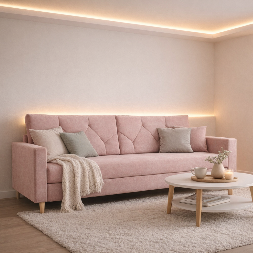 Canapea extensibilă VISEU, roz, 217x87x97 cm Kondela