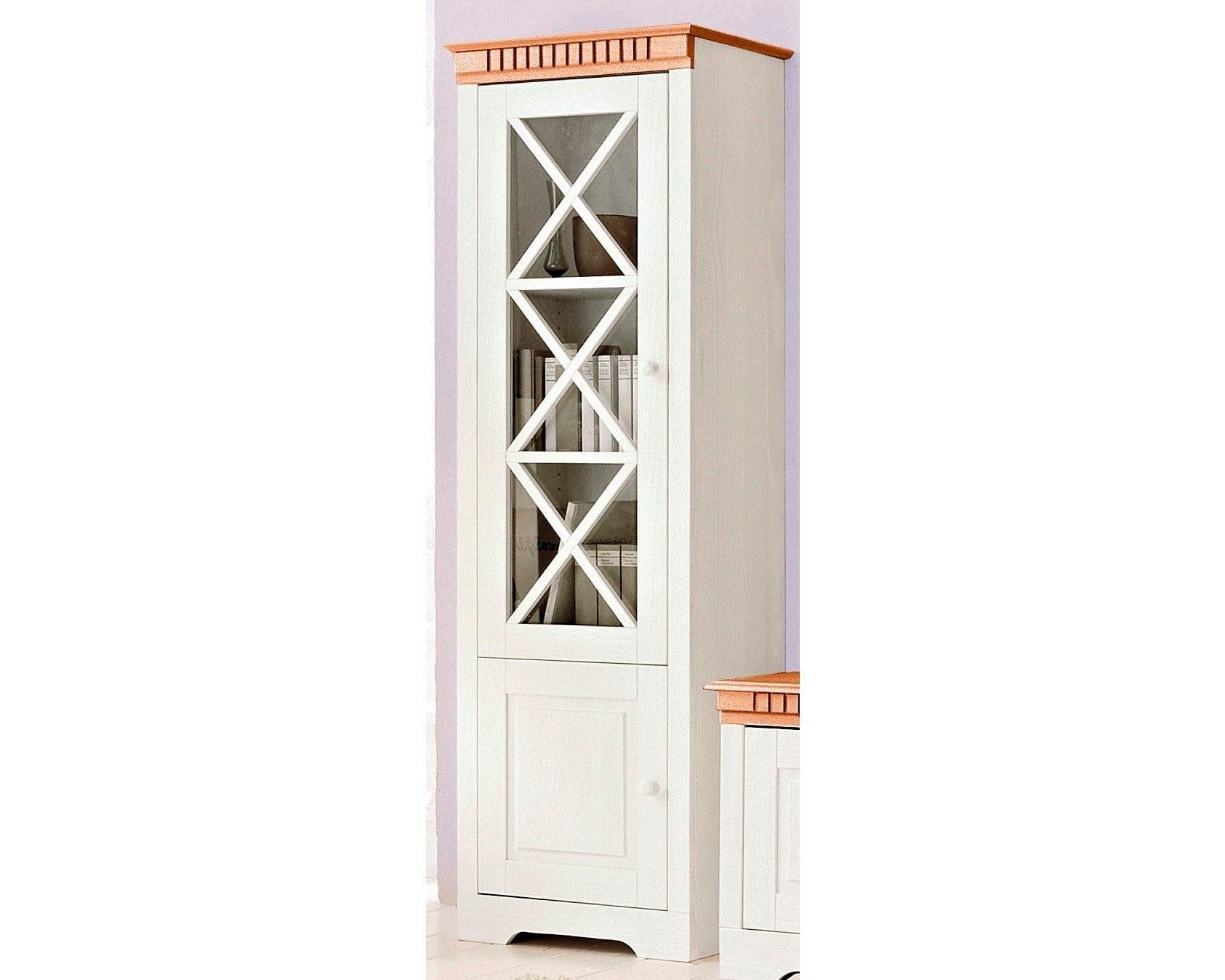 Vitrină Lisa 60 × 180 cm, pin masiv, ușă de sticlă Arboteca