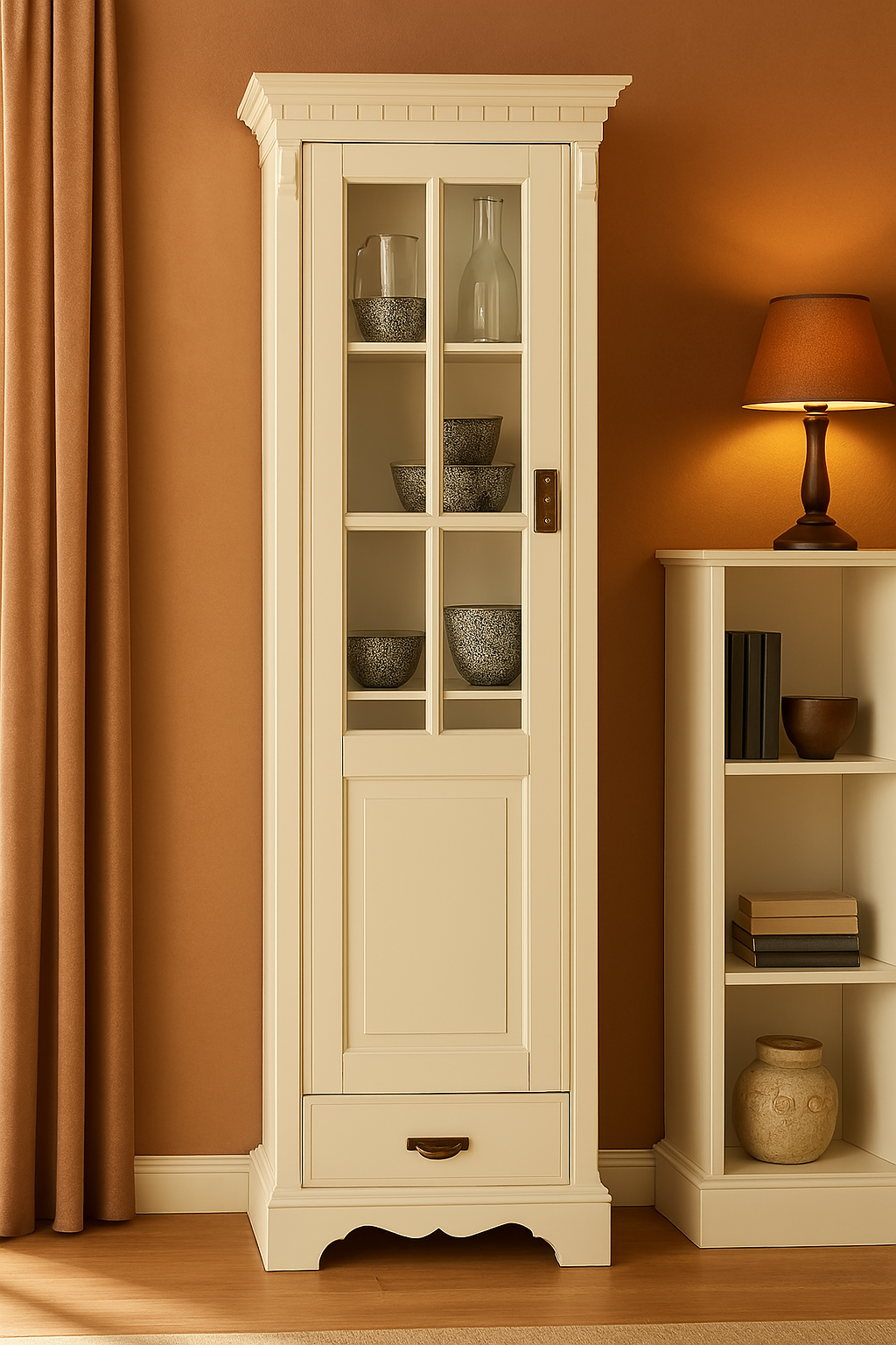 Vitrina Milano, lemn masiv, Natur, 199 cm inaltime Arboteca