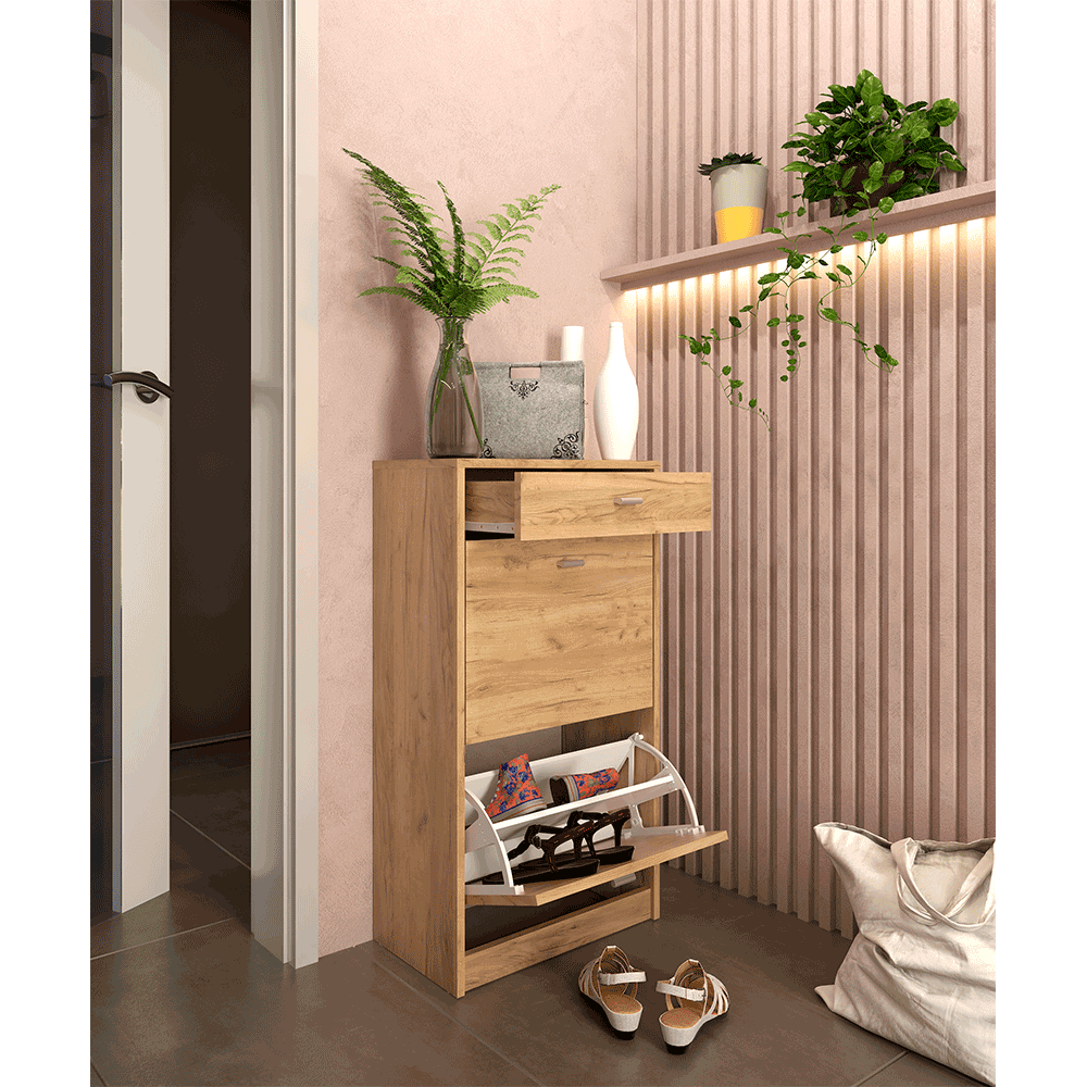 Pantofar 2 compartimente cu sertar ASCOLI TIP 1, artisan, 50x28x92 cm Kondela