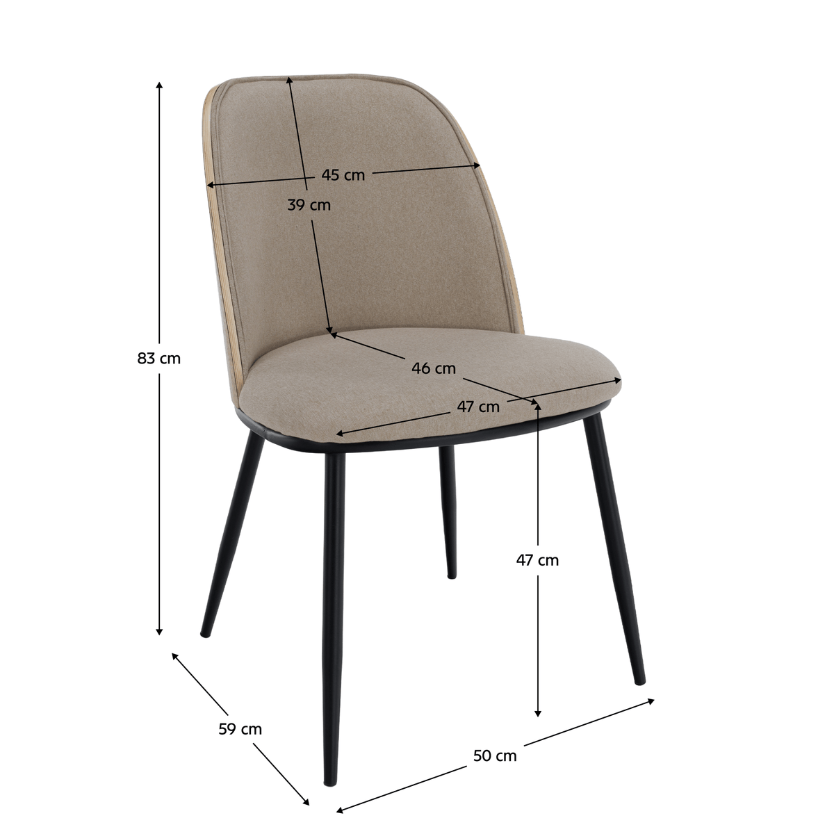 Scaun de sufragerie, bej-maroniu/lemn natural/negru, 50x59x83 cm Kondela