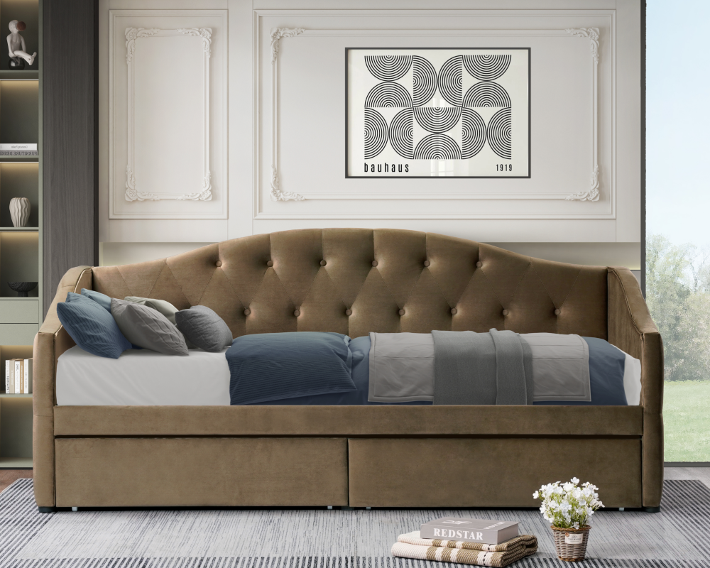 Pat cu spațiu de depozitare MONTORO, 90x200, țesătură Velvet maro, 217x95x95 cm Kondela
