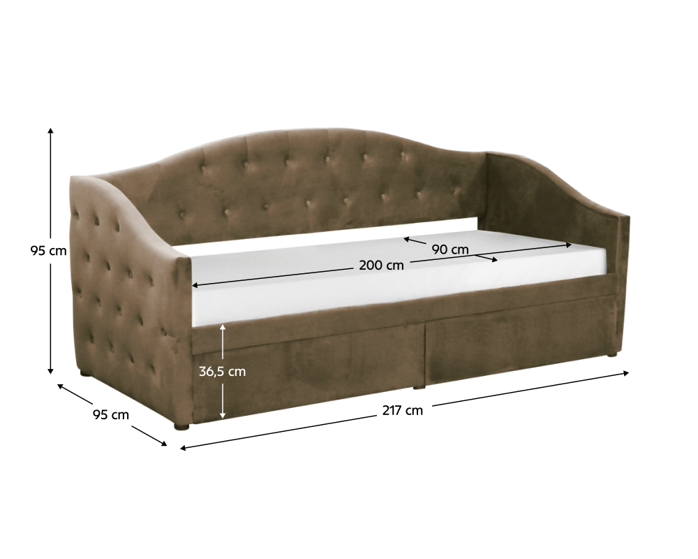 Pat cu spațiu de depozitare MONTORO, 90x200, țesătură Velvet maro, 217x95x95 cm Kondela