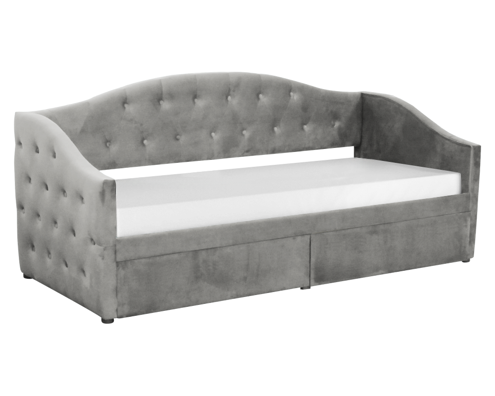 Pat cu spațiu de depozitare MONTORO, 90x200, țesătură Velvet gri, 217x95x95 cm Kondela