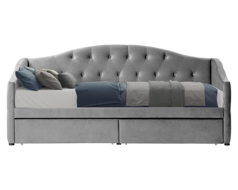 Pat cu spațiu de depozitare MONTORO, 90x200, țesătură Velvet gri, 217x95x95 cm Kondela