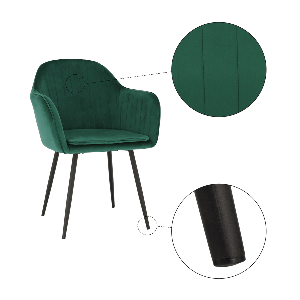 Fotoliu de design BASSANO, catifea Velvet smarald, catifea/metal, 56x55x82 cm Kondela