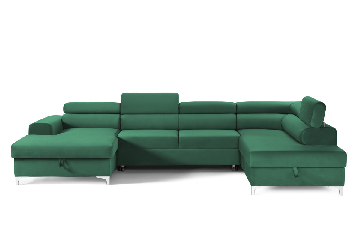 Colțar Extensibil, în formă de U, TIME NEW, cu 2 lăzi de depozitare, cu tetiere reglabile, 360x220x95 cm Verde-Padure-Velluto Prestige Home