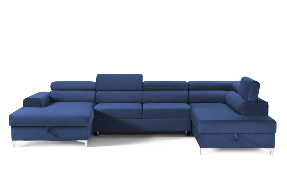 Colțar Extensibil, în formă de U, TIME NEW, cu 2 lăzi de depozitare, cu tetiere reglabile, 360x220x95 cm Albastru-Velluto Prestige Home