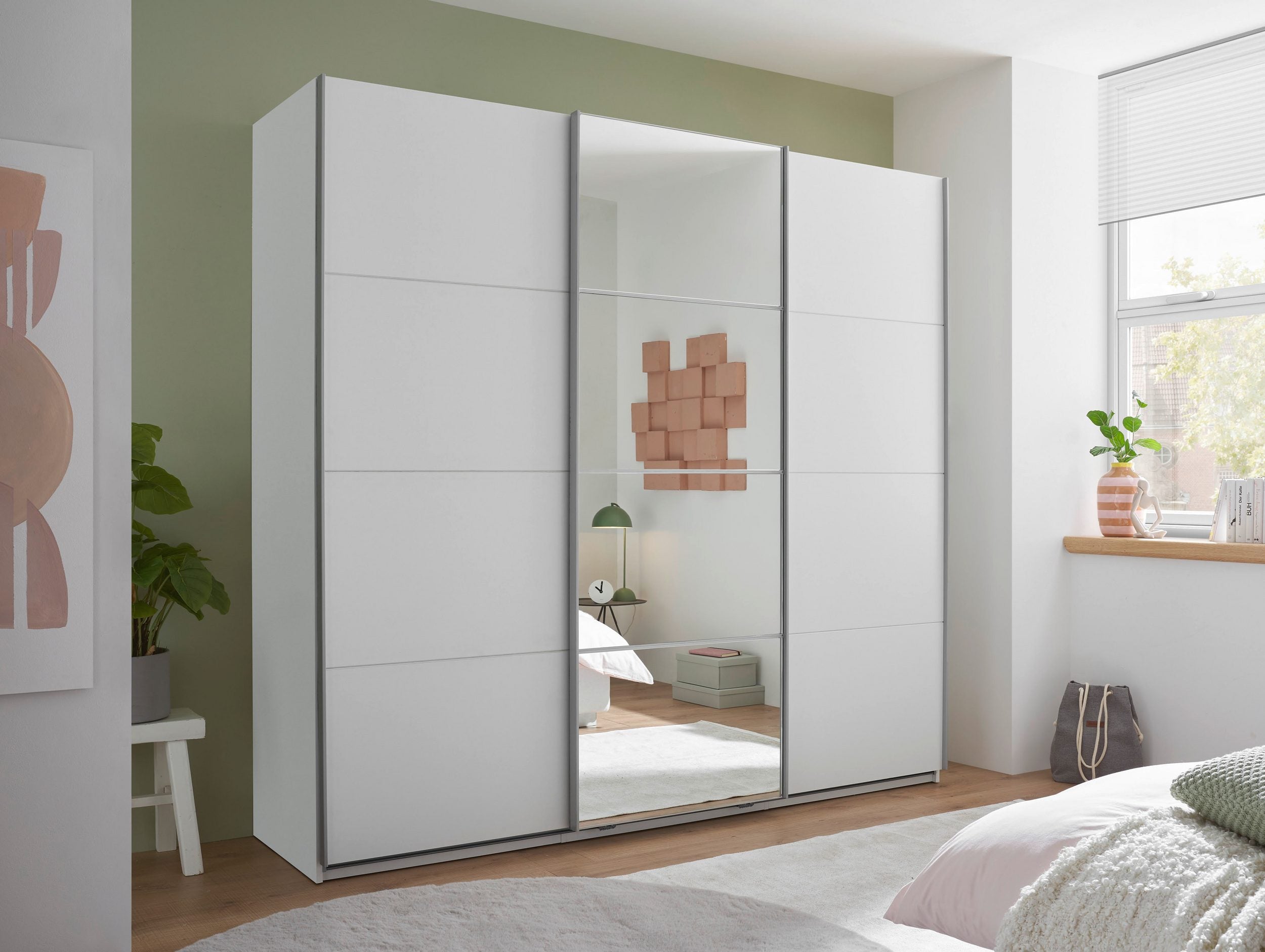 Dulap cu uși glisante și oglindă Carano, alb, 215×204 cm Arboteca