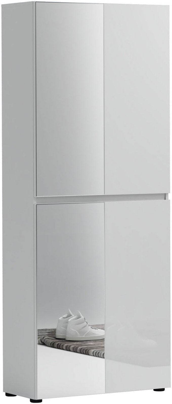 Pantofar înalt Mister cu oglinzi, alb lucios, 80×34×200 cm, 12 compartimente Arboteca